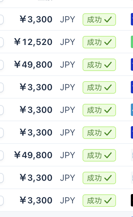 Stripe口座1で確認できる金額と決済の成功状態