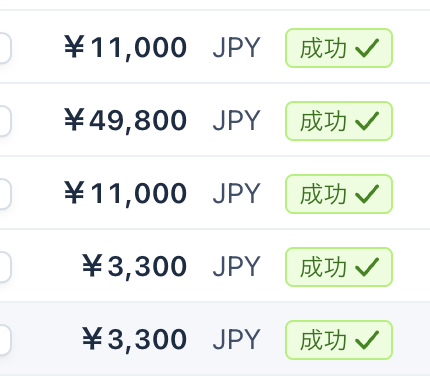 Stripe口座2で確認できる金額と決済の成功状態