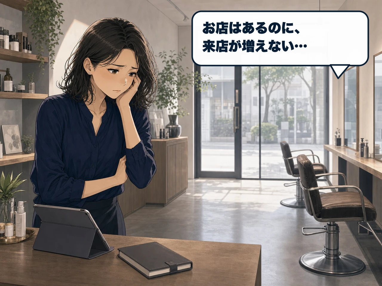 店舗はあるのに来店が増えず悩む店舗経営者の漫画