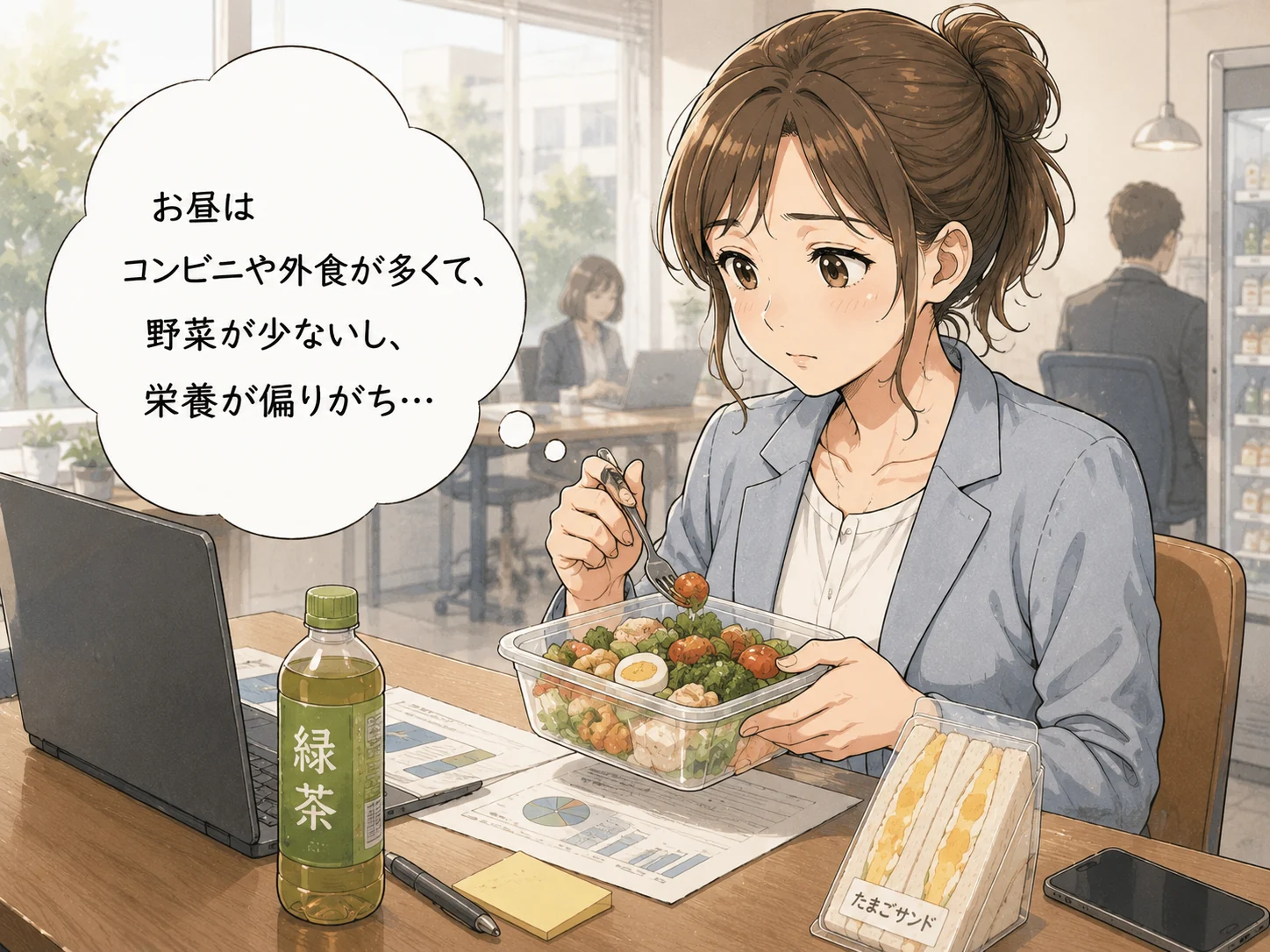 昼食がコンビニや外食中心になりがちなシーン